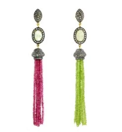 Peridot & Tourmaline Tassel Earrings With Oval Shaped Sapphire & Pave Diamonds 9 Peridot & Tourmaline Tassel Earrings With Oval Shaped Sapphire & Pave Diamonds -Mode Bijouterie Magasin OPS 3778 1 master