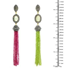 Peridot & Tourmaline Tassel Earrings With Oval Shaped Sapphire & Pave Diamonds 8 Peridot & Tourmaline Tassel Earrings With Oval Shaped Sapphire & Pave Diamonds -Mode Bijouterie Magasin OPS 3778 3 master