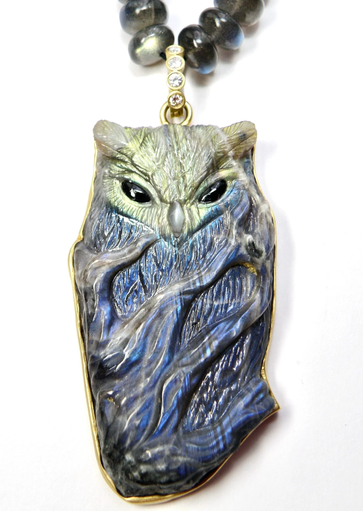 18K Spectrolite Hand Carved Owl 6 18K Spectrolite Hand Carved Owl – Image 4