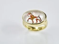 18K Reverse Crystal Mother Of Pearl Hand Painted Brown War Pony Ring 13 18K Reverse Crystal Mother Of Pearl Hand Painted Brown War Pony Ring -Mode Bijouterie Magasin P1010918 master