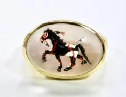 18K Mother Of Pearl Black And White War Horse Reverse Crystal Ring -Mode Bijouterie Magasin P1010930 master