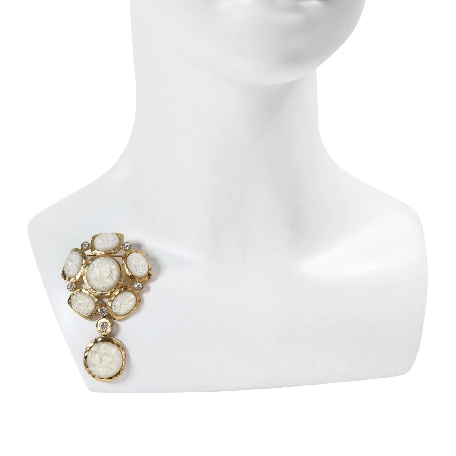 Collectible KJL Hamered Gold With Opal Cabochon Drop Brooch, Circa 2000s 8 Collectible KJL Hamered Gold With Opal Cabochon Drop Brooch, Circa 2000s – Image 6