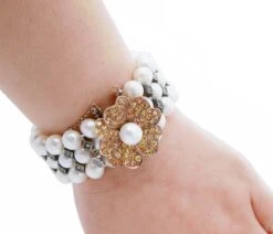 Unknown Pearls, Yellow Sapphires, Diamonds, Rose Gold And Silver Bracelet -Mode Bijouterie Magasin P1120461 2 master