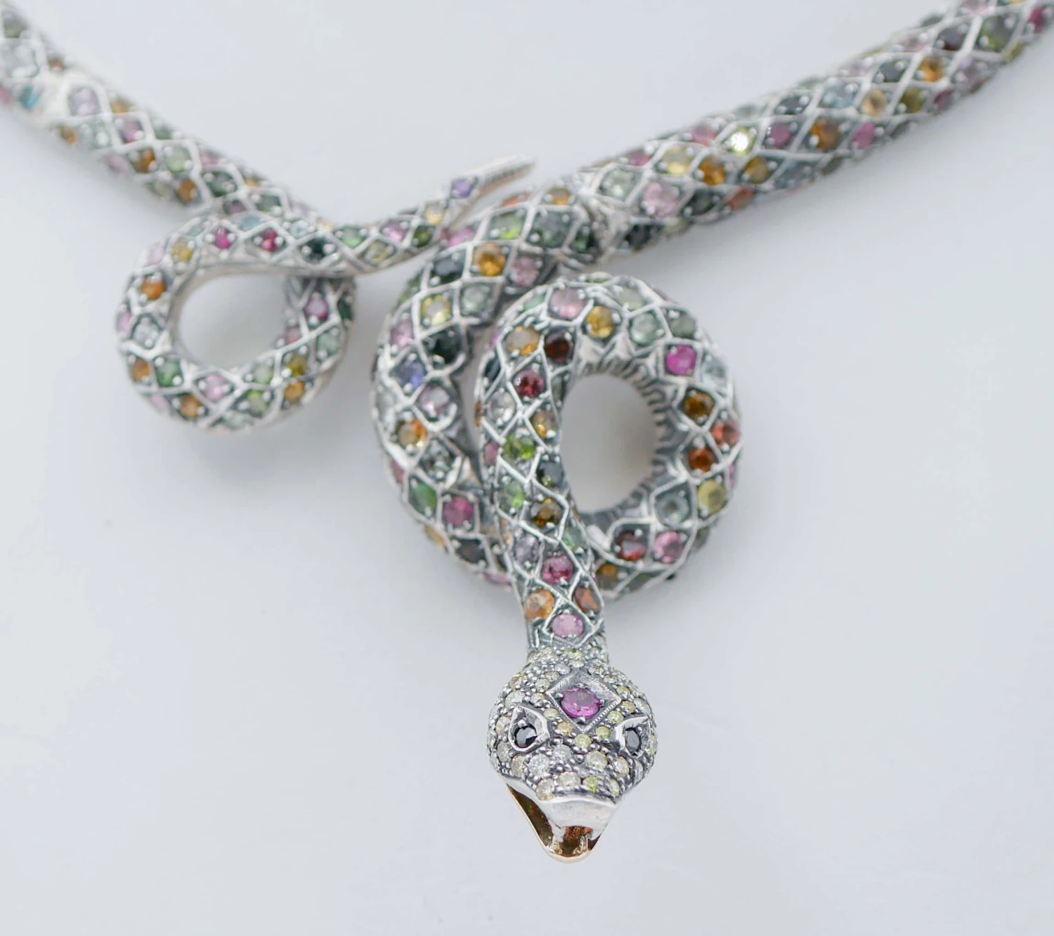 Unknown Tourmaline, Garnet, Topaz, Peridots, Amethyst, Diamond Gold And Silver Necklace 5 Unknown Tourmaline, Garnet, Topaz, Peridots, Amethyst, Diamond Gold And Silver Necklace – Image 3