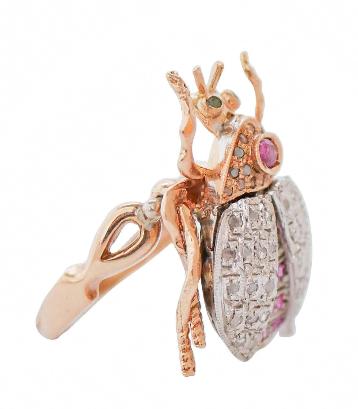 Unknown Rubies, Tsavorite, Diamonds, Rose Gold And Silver Beetle Ring 4 Unknown Rubies, Tsavorite, Diamonds, Rose Gold And Silver Beetle Ring – Image 2