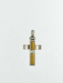 Unknown Modern Italian Cross 18 Karat White And Yellow Gold 12 Unknown Modern Italian Cross 18 Karat White And Yellow Gold -Mode Bijouterie Magasin P1663 dD master