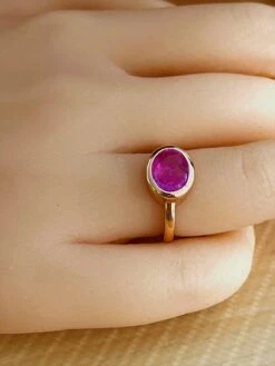 Eighteen Karat Rose Gold Ceylon Pink Sapphire High Dome Cocktail Solitaire Ring -Mode Bijouterie Magasin PK SAP BEZEL RING master