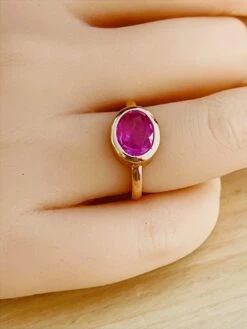 Eighteen Karat Rose Gold Ceylon Pink Sapphire High Dome Cocktail Solitaire Ring -Mode Bijouterie Magasin PK SAP BEZEL RING jpg 2 master