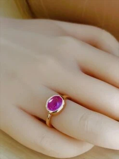 Eighteen Karat Rose Gold Ceylon Pink Sapphire High Dome Cocktail Solitaire Ring -Mode Bijouterie Magasin PK SAP BEZEL RING jpg 3 master