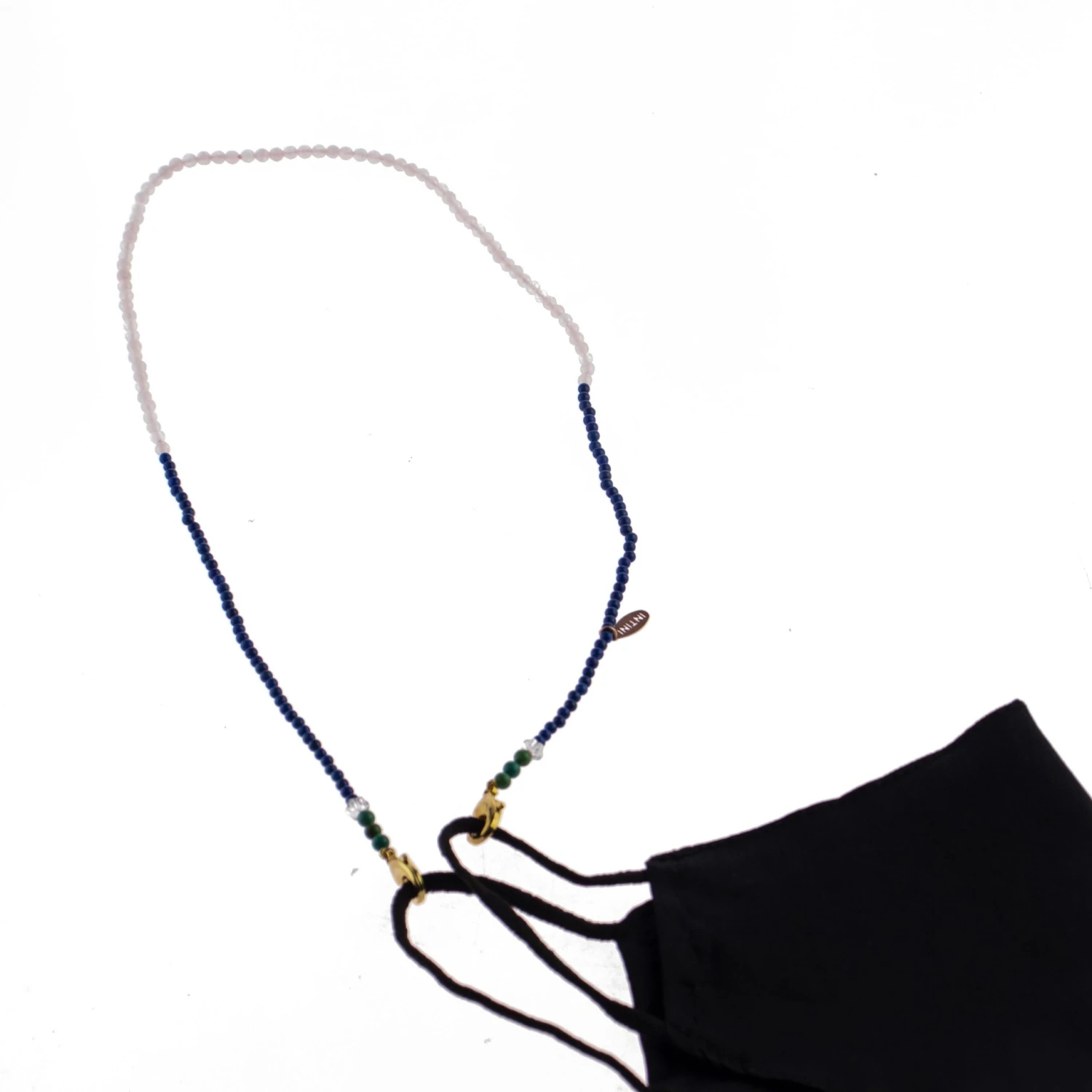 Lapis Lazuli Turquoise Quartz Rock Crystal Bead String Face Mask Holder Necklace 4 Lapis Lazuli Turquoise Quartz Rock Crystal Bead String Face Mask Holder Necklace – Image 2