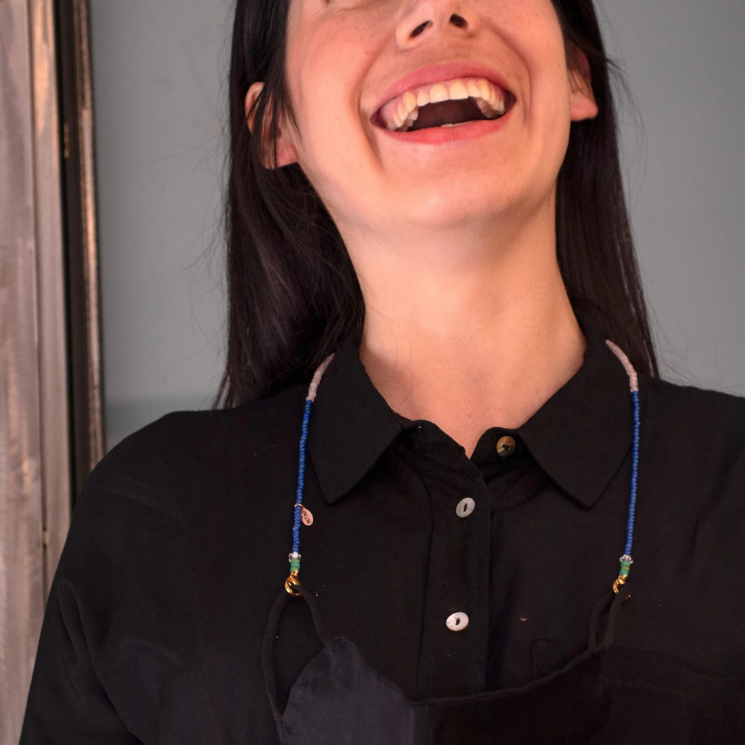 Lapis Lazuli Turquoise Quartz Rock Crystal Bead String Face Mask Holder Necklace 8 Lapis Lazuli Turquoise Quartz Rock Crystal Bead String Face Mask Holder Necklace – Image 6