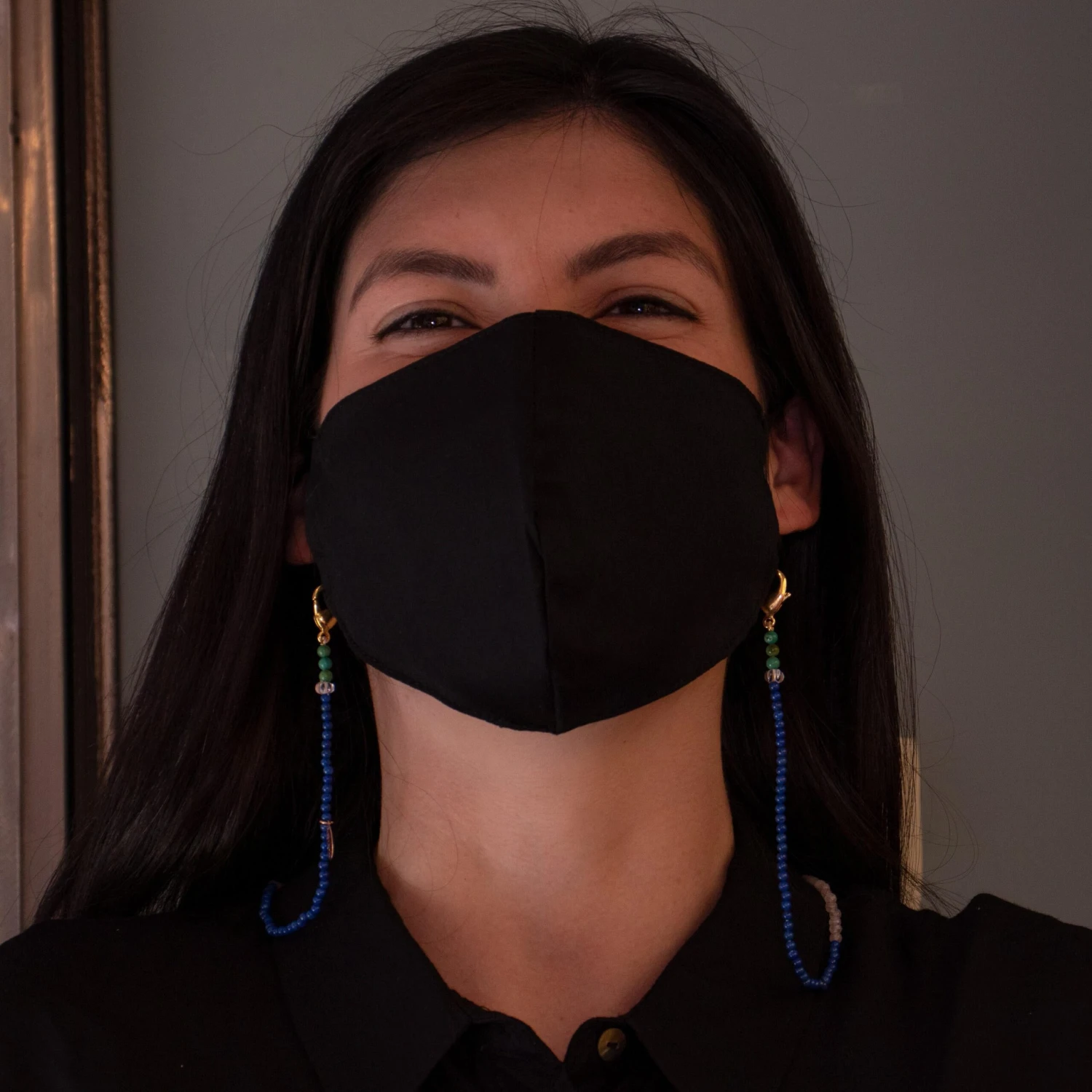 Lapis Lazuli Turquoise Quartz Rock Crystal Bead String Face Mask Holder Necklace 6 Lapis Lazuli Turquoise Quartz Rock Crystal Bead String Face Mask Holder Necklace – Image 4