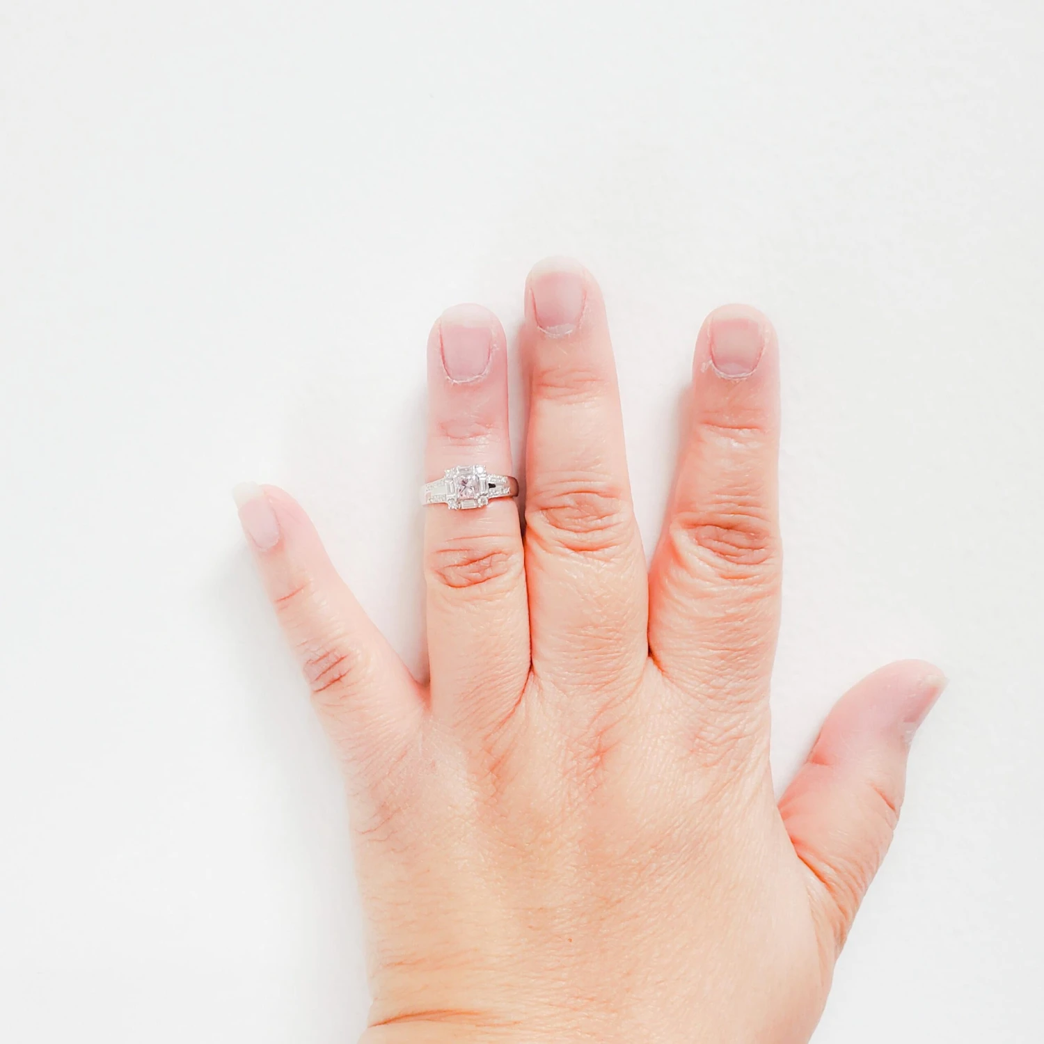 Unknown Estate Pink Diamond Princess Cut And White Diamond Engagement Ring In Platinum 4 Unknown Estate Pink Diamond Princess Cut And White Diamond Engagement Ring In Platinum – Image 2