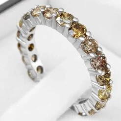 $1 NO RESERVE - 2.22ct Fancy Diamonds 3/4 Eternity Band, 14K White Gold Ring -Mode Bijouterie Magasin PXL 20230306 143217075 master