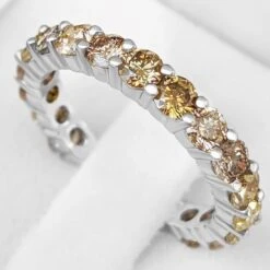 $1 NO RESERVE - 2.22ct Fancy Diamonds 3/4 Eternity Band, 14K White Gold Ring -Mode Bijouterie Magasin PXL 20230306 143301892 master
