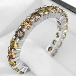 $1 NO RESERVE - 2.22ct Fancy Diamonds 3/4 Eternity Band, 14K White Gold Ring -Mode Bijouterie Magasin PXL 20230306 143326557 master