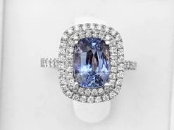 NO RESERVE - No Heat 4.07ct Sapphire & 0.80ct Diamonds Halo, 18K White Gold Ring -Mode Bijouterie Magasin PXL 20230427 085521301 master