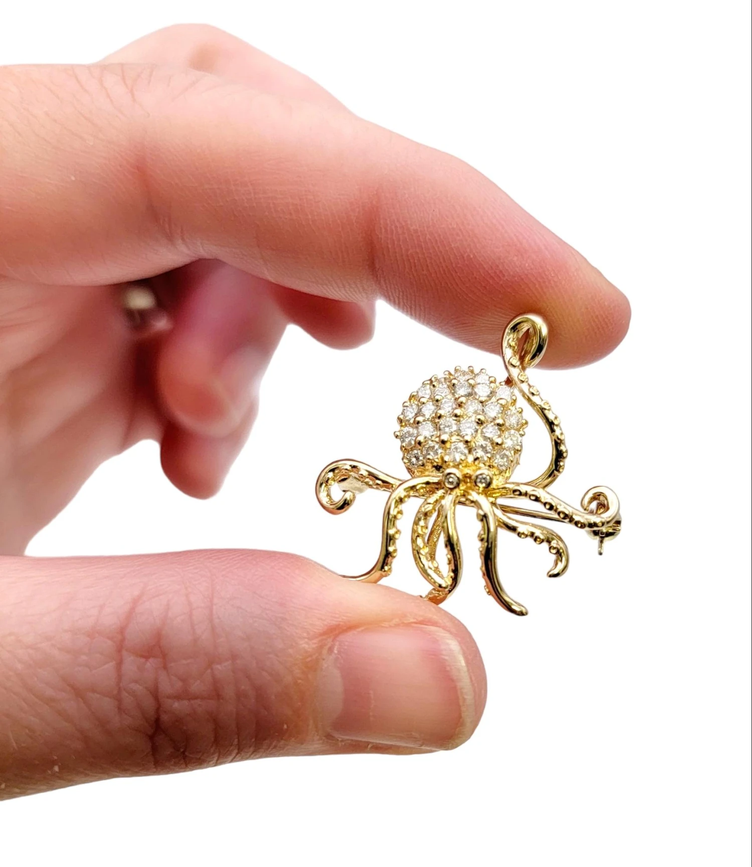 Unknown Delightful 14 Karat Polished Yellow Gold Octopus Brooch / Pendant With Diamonds 13 Unknown Delightful 14 Karat Polished Yellow Gold Octopus Brooch / Pendant With Diamonds – Image 11
