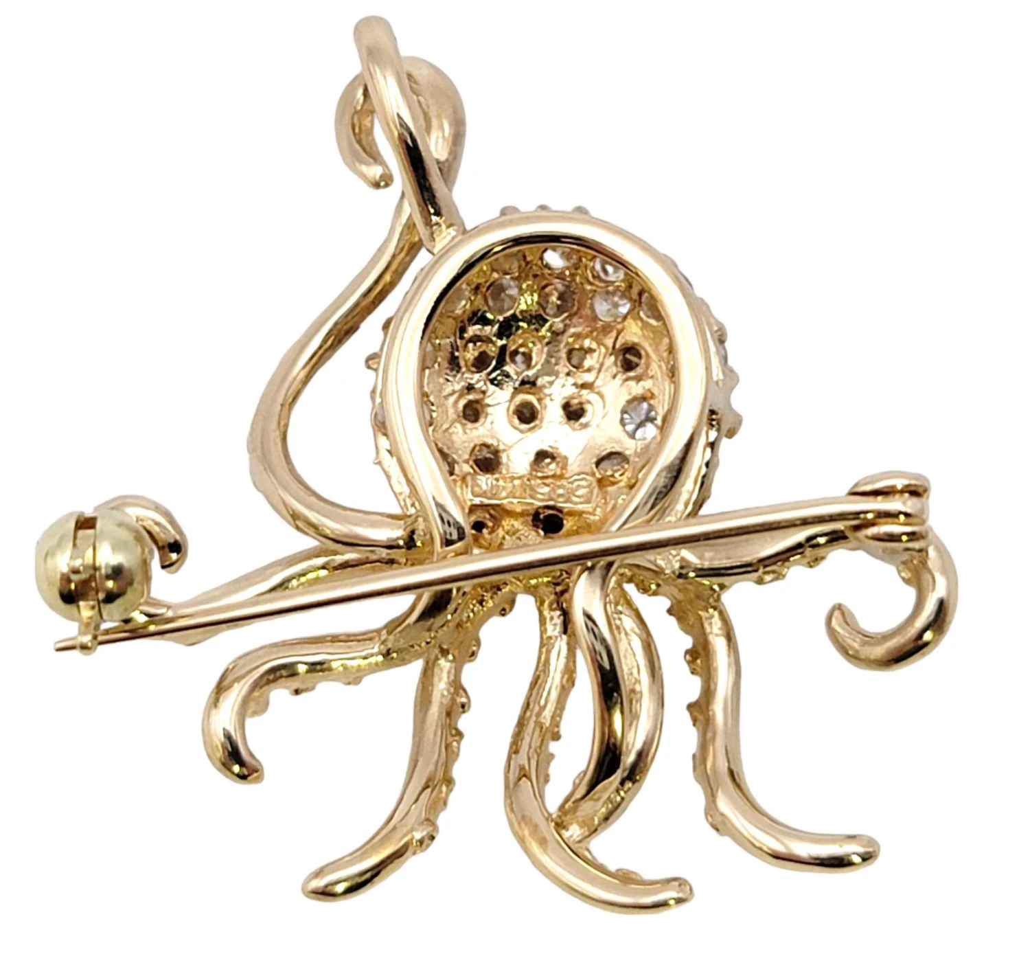 Unknown Delightful 14 Karat Polished Yellow Gold Octopus Brooch / Pendant With Diamonds 10 Unknown Delightful 14 Karat Polished Yellow Gold Octopus Brooch / Pendant With Diamonds – Image 8