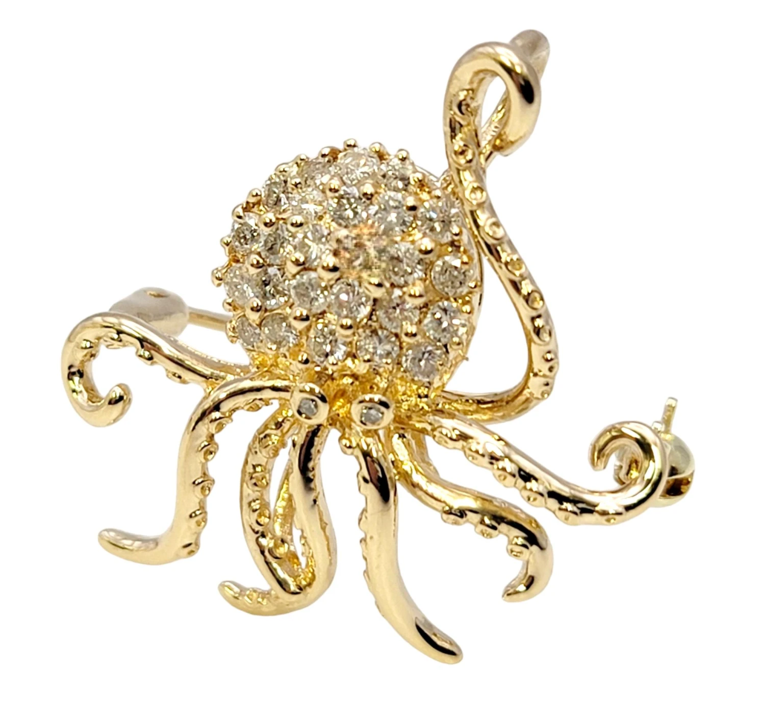 Unknown Delightful 14 Karat Polished Yellow Gold Octopus Brooch / Pendant With Diamonds 5 Unknown Delightful 14 Karat Polished Yellow Gold Octopus Brooch / Pendant With Diamonds – Image 3