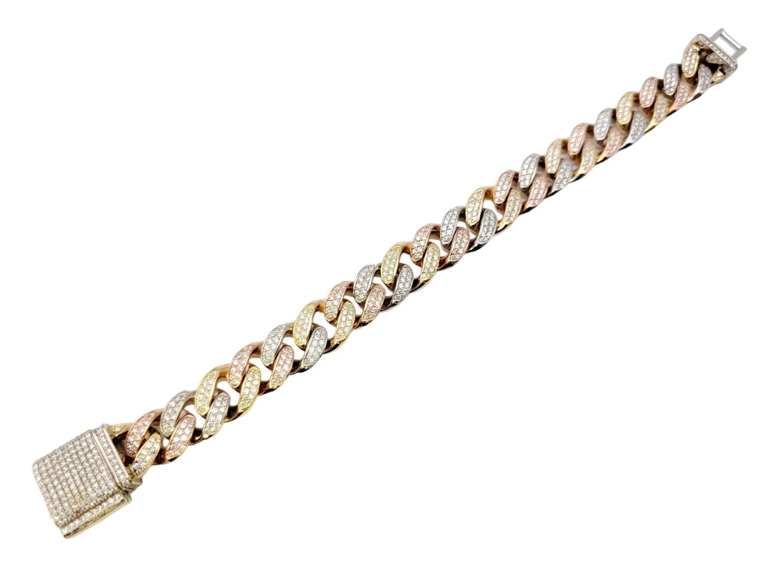 Unknown Tri-Tone Unisex Cuban Link Pave Diamond Bracelet In 14 Karat Gold 5 Unknown Tri-Tone Unisex Cuban Link Pave Diamond Bracelet In 14 Karat Gold – Image 3