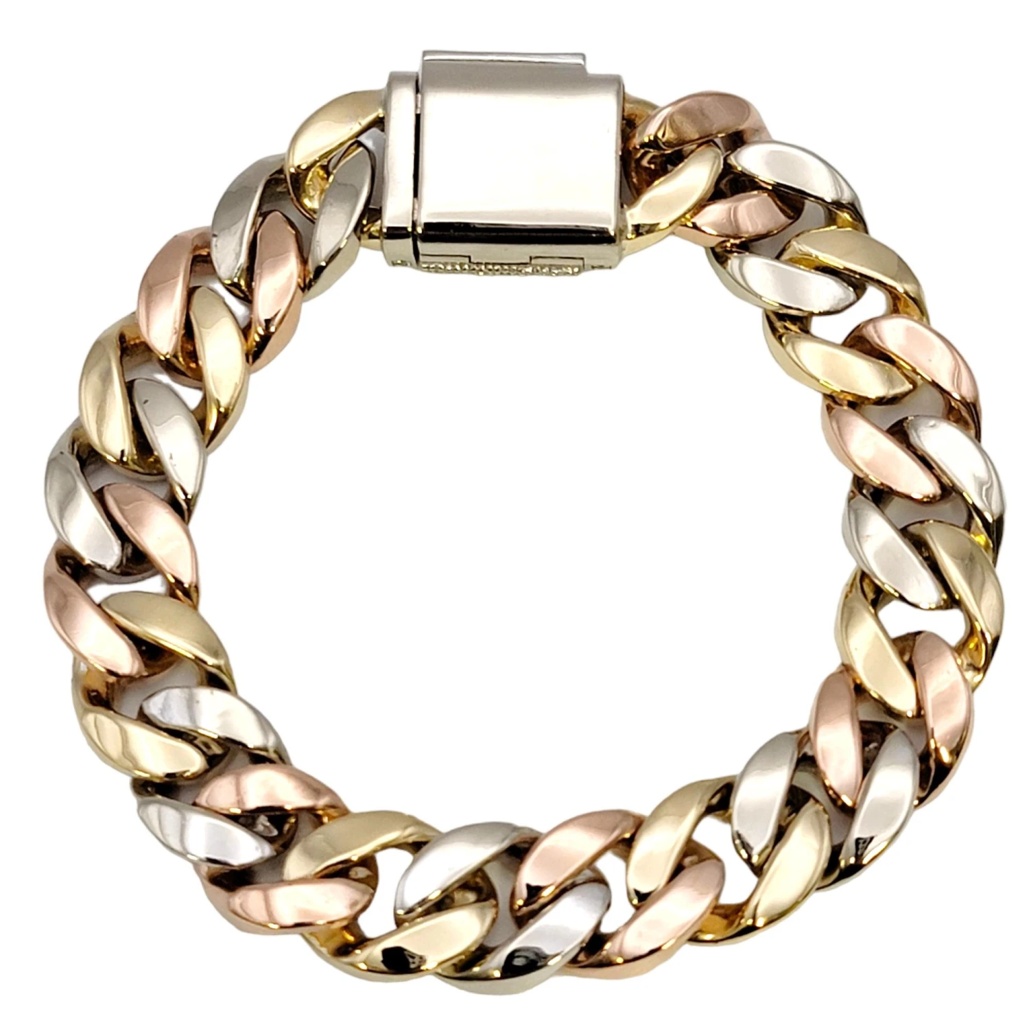 Unknown Tri-Tone Unisex Cuban Link Pave Diamond Bracelet In 14 Karat Gold 8 Unknown Tri-Tone Unisex Cuban Link Pave Diamond Bracelet In 14 Karat Gold – Image 6