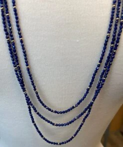 Faceted Lapis Bead Necklace With Yellow Gold Accents, 34 Inches -Mode Bijouterie Magasin Photo 2022 06 21 8 07 44 AM master