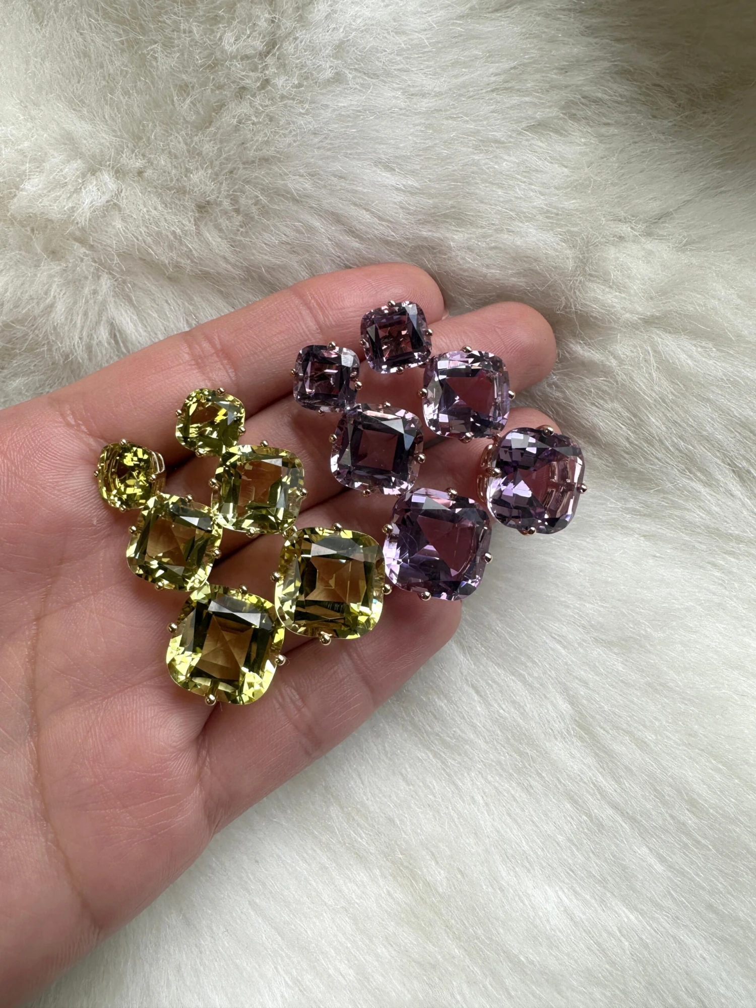 Goshwara 3 Tier Lemon Quartz Cushion Earrings 4 Goshwara 3 Tier Lemon Quartz Cushion Earrings – Image 2