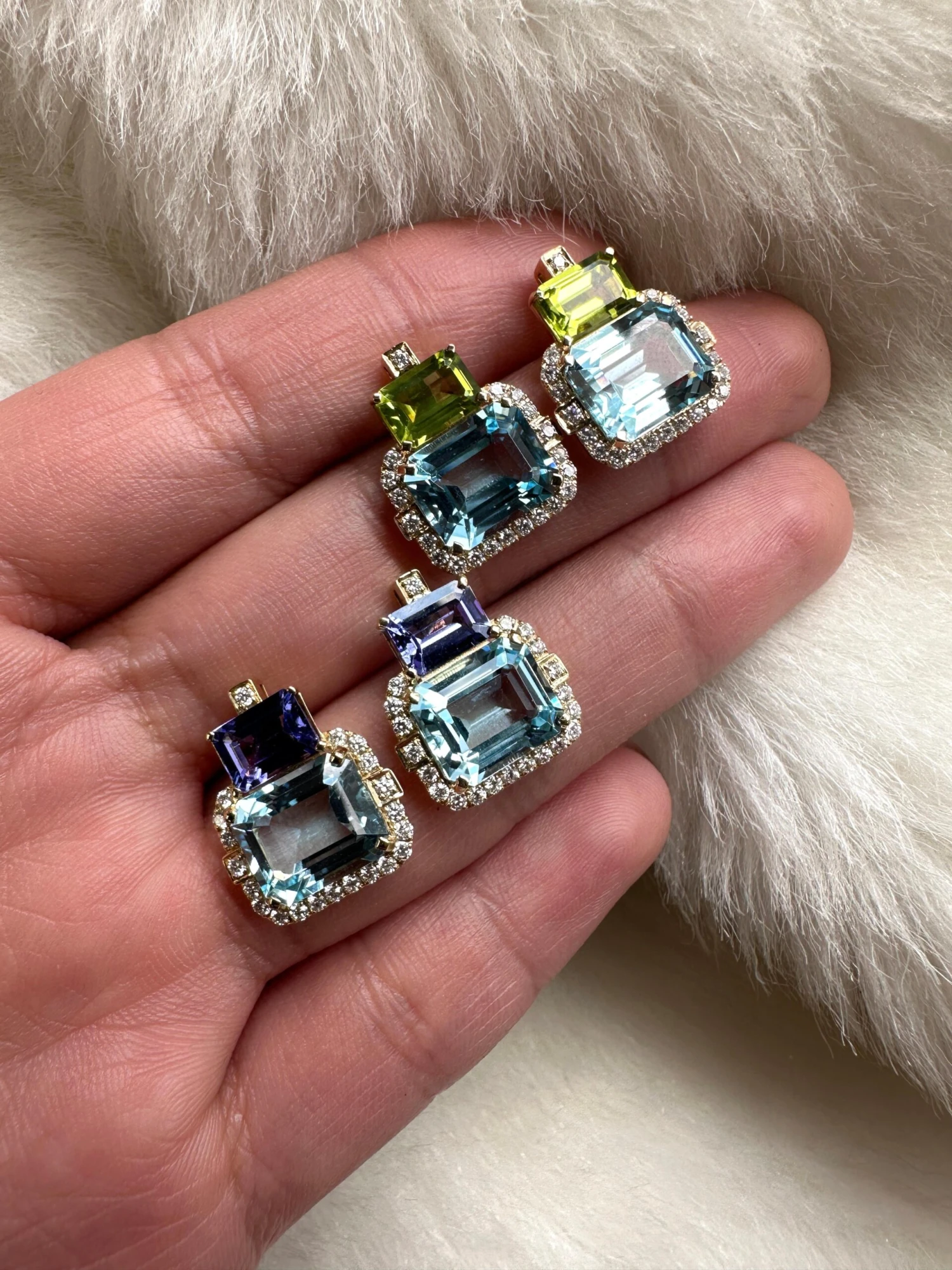 Goshwara 2 Stone Tanzanite And Blue Topaz With Diamonds Earrings 5 Goshwara 2 Stone Tanzanite And Blue Topaz With Diamonds Earrings – Image 3