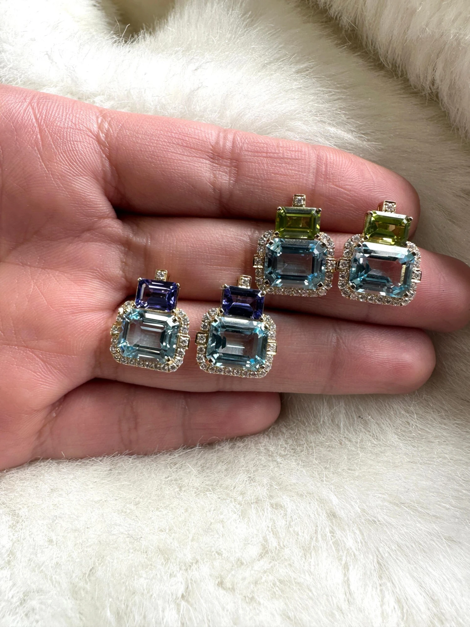 Goshwara 2 Stone Tanzanite And Blue Topaz With Diamonds Earrings 6 Goshwara 2 Stone Tanzanite And Blue Topaz With Diamonds Earrings – Image 4