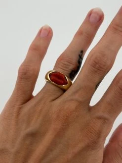 Hand Carved Italian Coral Lips 18Karat Gold Dome Ring -Mode Bijouterie Magasin Photo Jun 18 2023 10 15 02 AM master