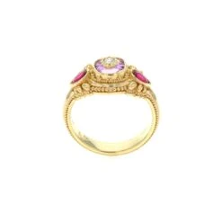Kent Raible's Bespoke 18k Gold Pink Sapphire, Ruby And Diamond Cocktail Ring -Mode Bijouterie Magasin R0684 E P Sapph Torus w Ruby standing1stDibs master