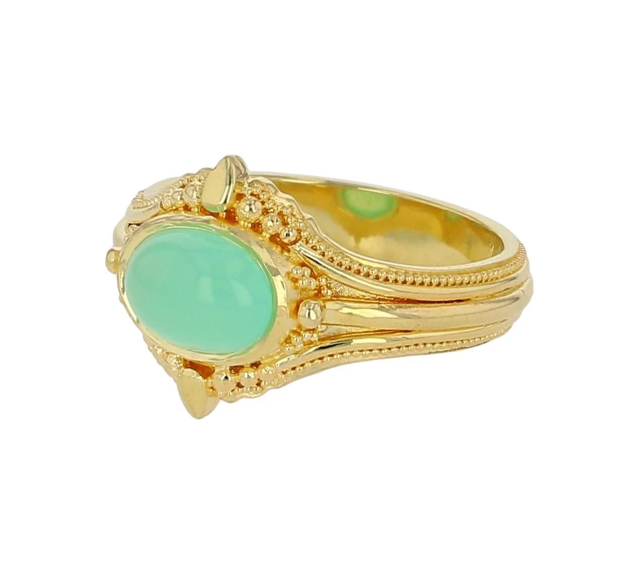 Kent Raible 18 Karat Gold Chrysoprase Cocktail Ring With Fine Granulation 4 Kent Raible 18 Karat Gold Chrysoprase Cocktail Ring With Fine Granulation – Image 2