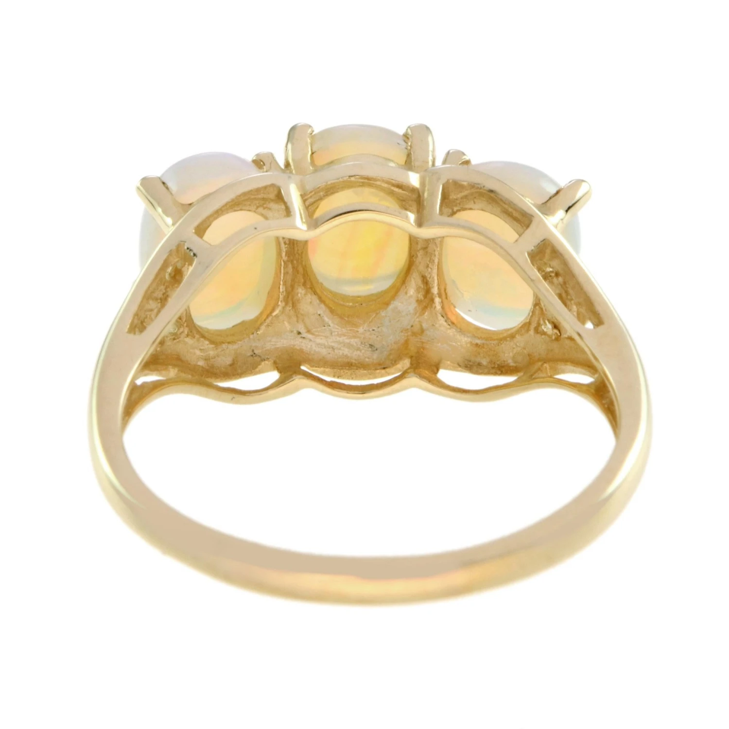 Unknown Natural Opal And Diamond Three Stone Ring In 9K Yellow Gold 6 Unknown Natural Opal And Diamond Three Stone Ring In 9K Yellow Gold – Image 4