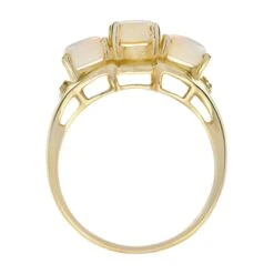 Unknown Natural Opal And Diamond Three Stone Ring In 9K Yellow Gold 12 Unknown Natural Opal And Diamond Three Stone Ring In 9K Yellow Gold -Mode Bijouterie Magasin R2965 O2 D 5 master