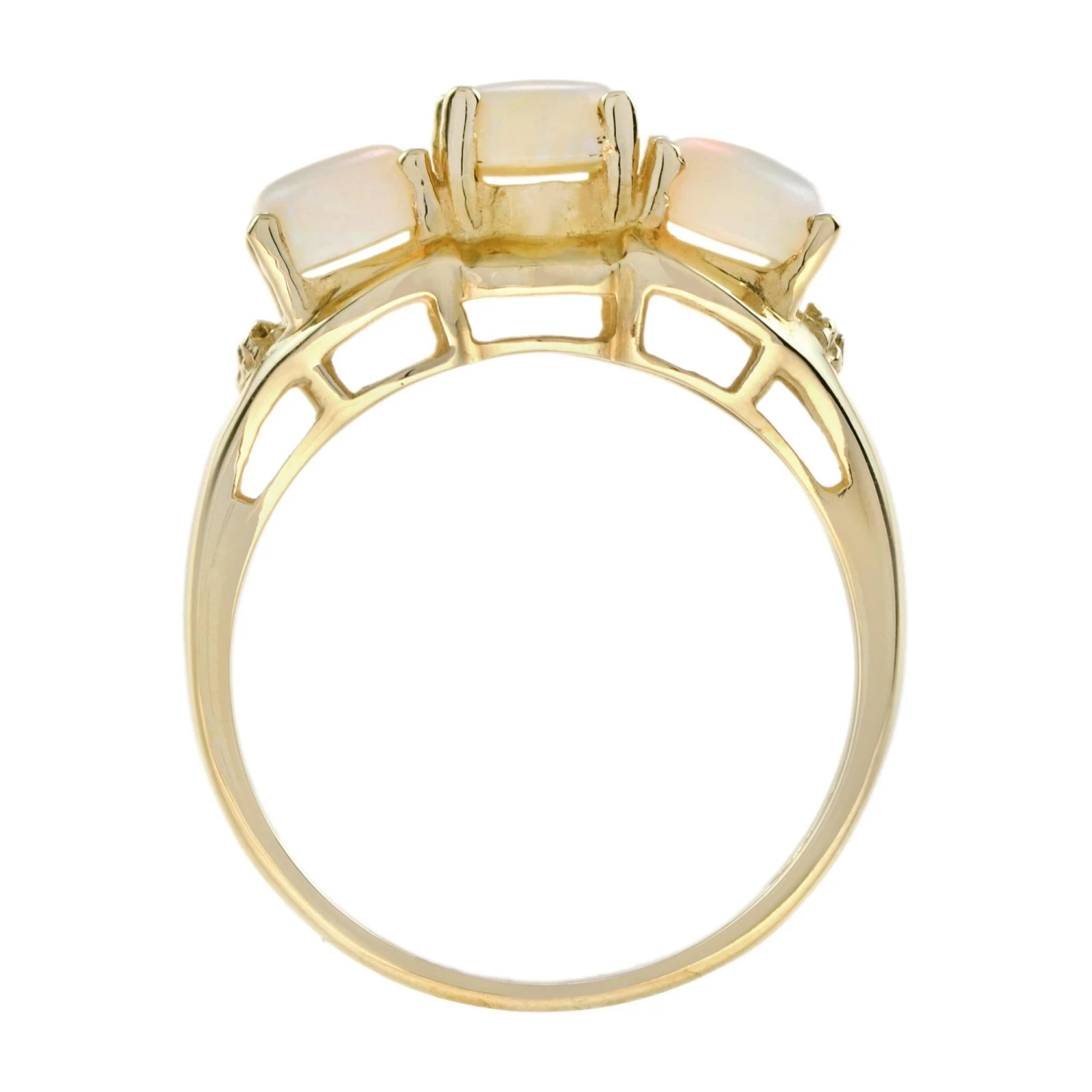 Unknown Natural Opal And Diamond Three Stone Ring In 9K Yellow Gold 7 Unknown Natural Opal And Diamond Three Stone Ring In 9K Yellow Gold – Image 5