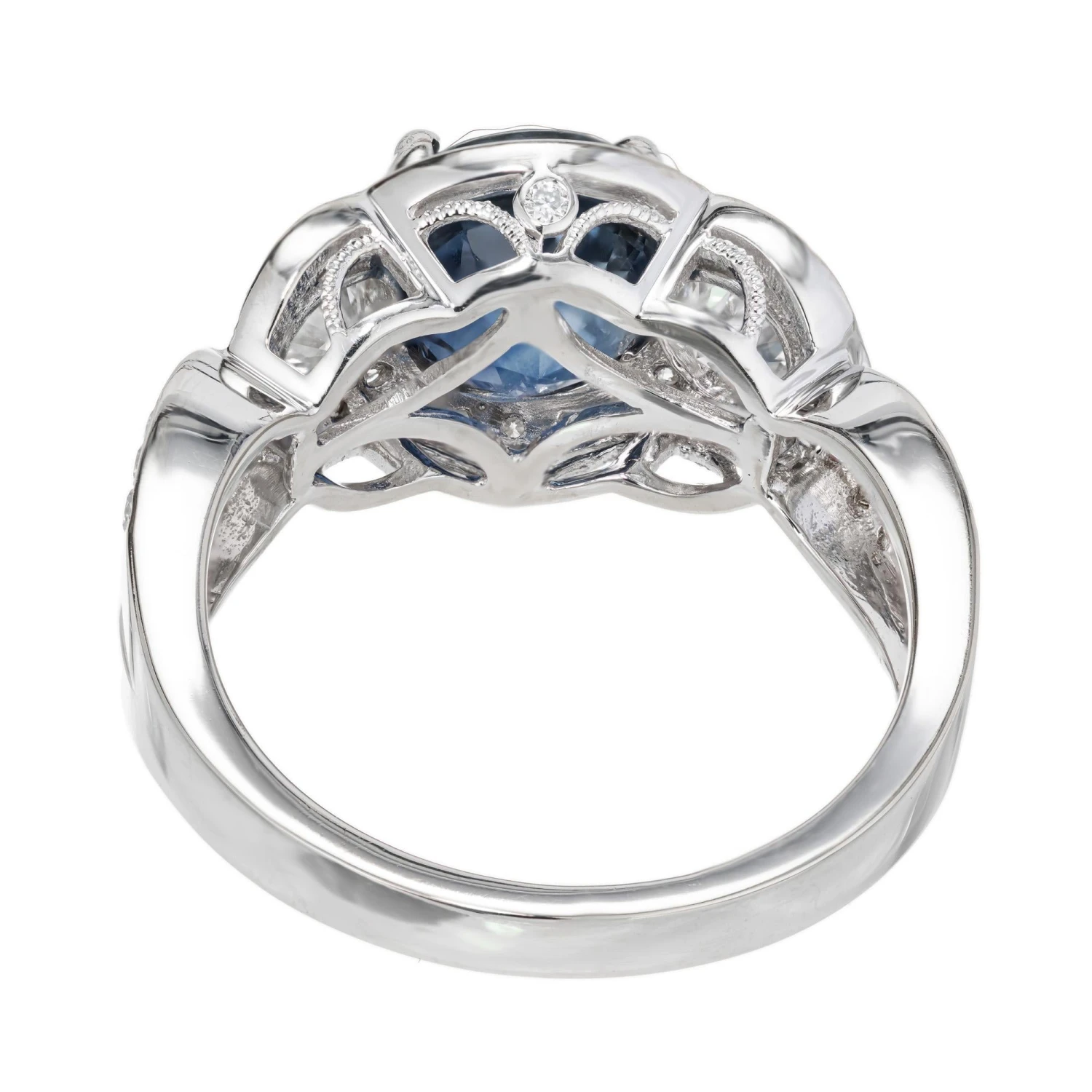 Unknown GIA Certified 2.91 Carat Round Sapphire Diamond Swirl Halo Gold Engagement Ring 8 Unknown GIA Certified 2.91 Carat Round Sapphire Diamond Swirl Halo Gold Engagement Ring – Image 6