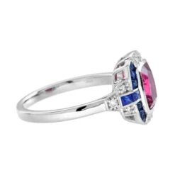 Unknown Pink Tourmaline With Sapphire And Diamond Art Deco Style Halo Ring In 18K Gold -Mode Bijouterie Magasin R5341 PT S9 D2 3 master