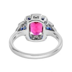 Unknown Pink Tourmaline With Sapphire And Diamond Art Deco Style Halo Ring In 18K Gold -Mode Bijouterie Magasin R5341 PT S9 D2 4 master