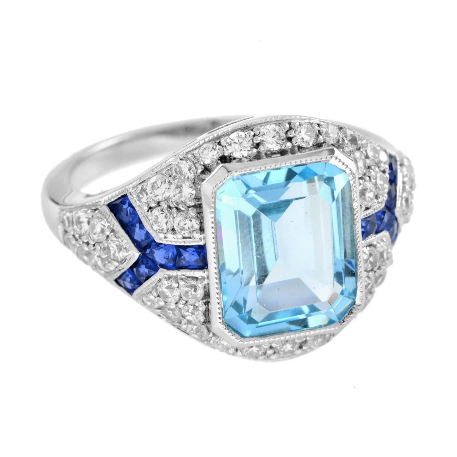 Unknown Blue Topaz With Diamond Sapphire Art Deco Style Engagement Ring In 18k Gold 4 Unknown Blue Topaz With Diamond Sapphire Art Deco Style Engagement Ring In 18k Gold – Image 2