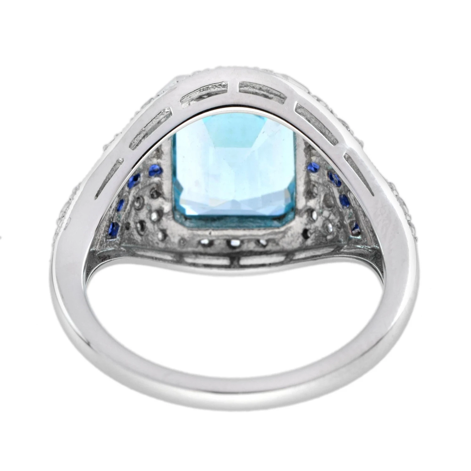 Unknown Blue Topaz With Diamond Sapphire Art Deco Style Engagement Ring In 18k Gold 6 Unknown Blue Topaz With Diamond Sapphire Art Deco Style Engagement Ring In 18k Gold – Image 4