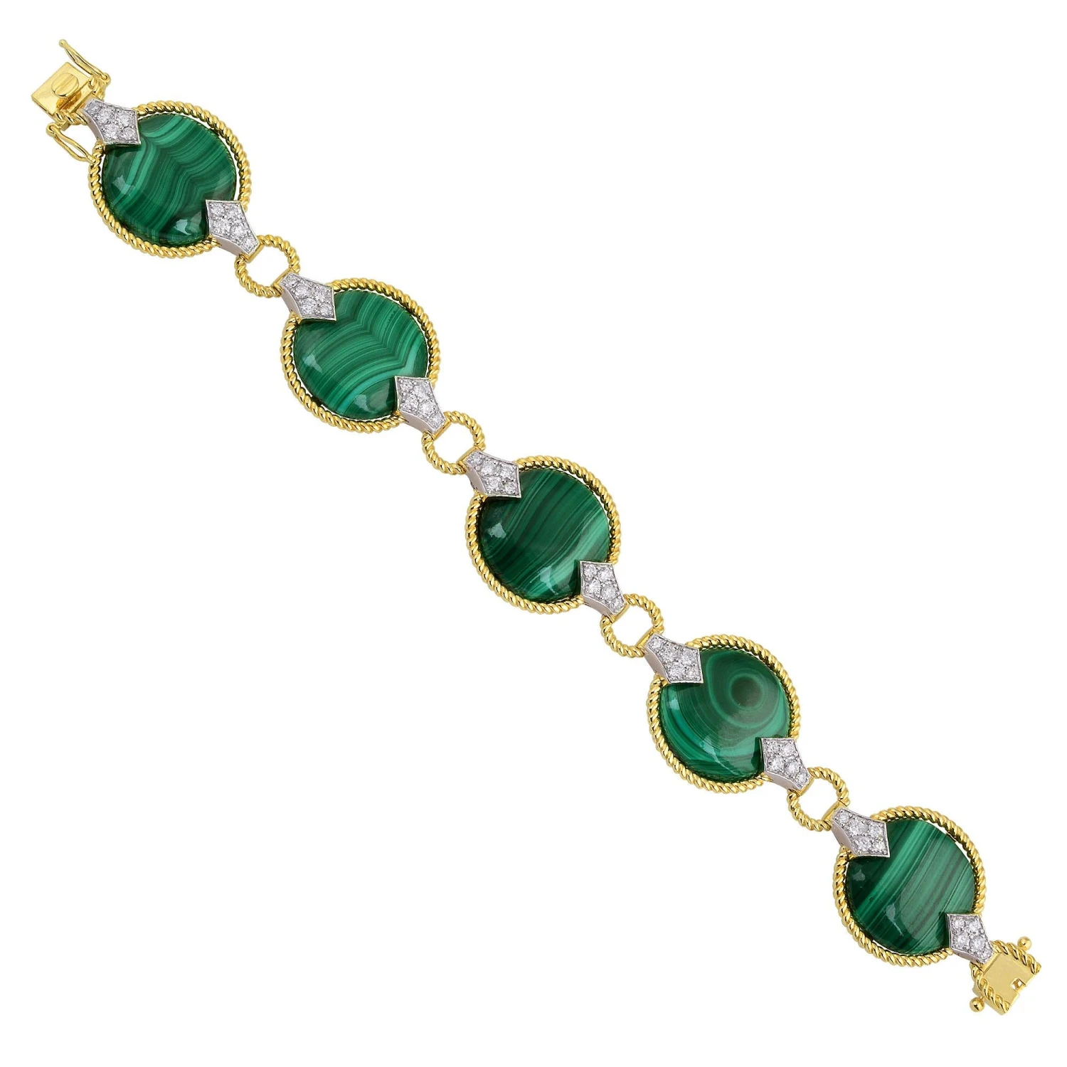 Malachite Gemstone Bracelet Diamond Pave 14 Karat Yellow Gold Handmade Jewelry 5 Malachite Gemstone Bracelet Diamond Pave 14 Karat Yellow Gold Handmade Jewelry – Image 3