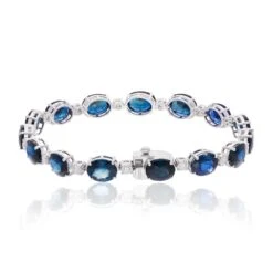 Oval Blue Sapphire Gemstone Charm Bracelet Diamond 14 Karat White Gold Jewelry -Mode Bijouterie Magasin SEBR 43143 3 master