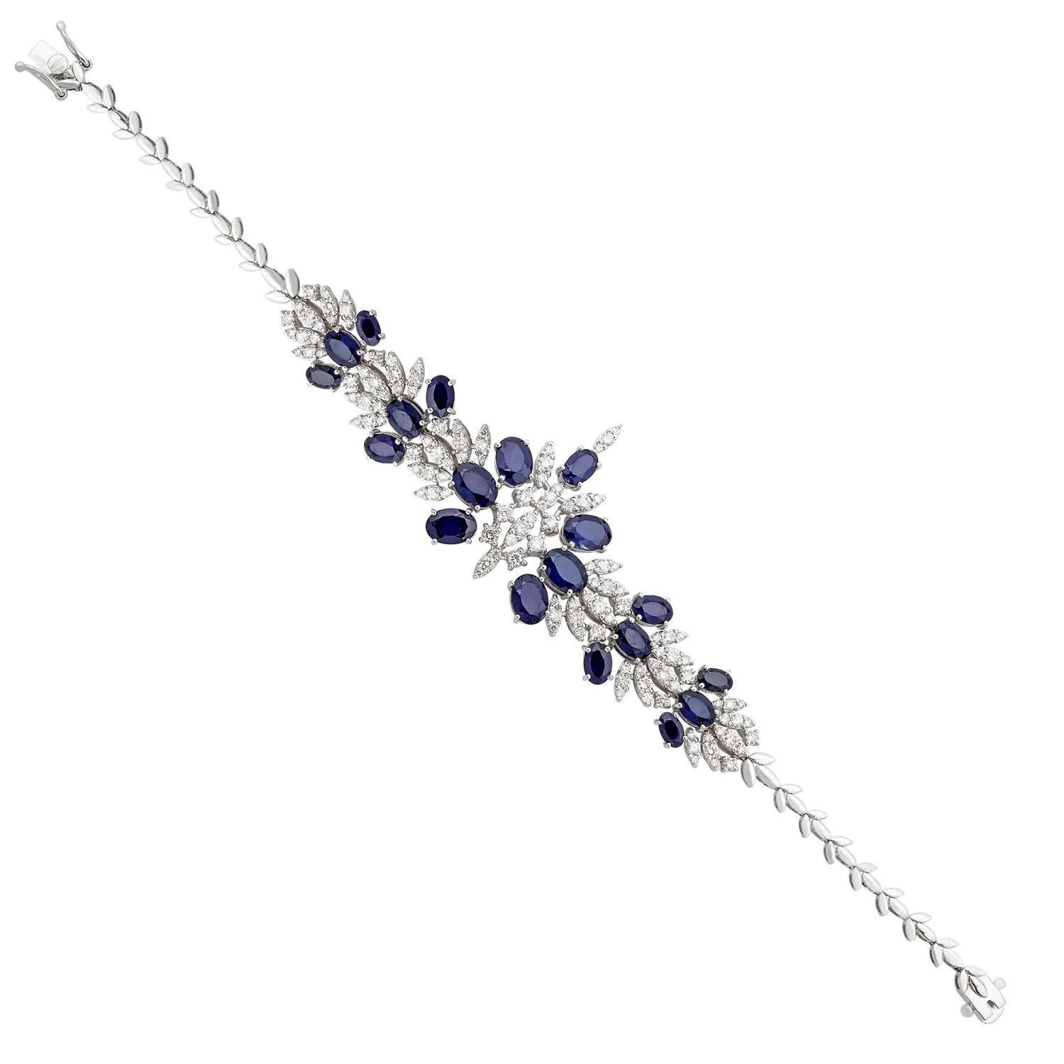 Synthetic Blue Sapphire Bracelet Natural Diamond Pave 14k White Gold Jewelry 4 Synthetic Blue Sapphire Bracelet Natural Diamond Pave 14k White Gold Jewelry – Image 2