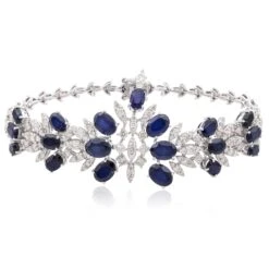 Synthetic Blue Sapphire Bracelet Natural Diamond Pave 14k White Gold Jewelry 9 Synthetic Blue Sapphire Bracelet Natural Diamond Pave 14k White Gold Jewelry -Mode Bijouterie Magasin SEBR 4335C 2 master