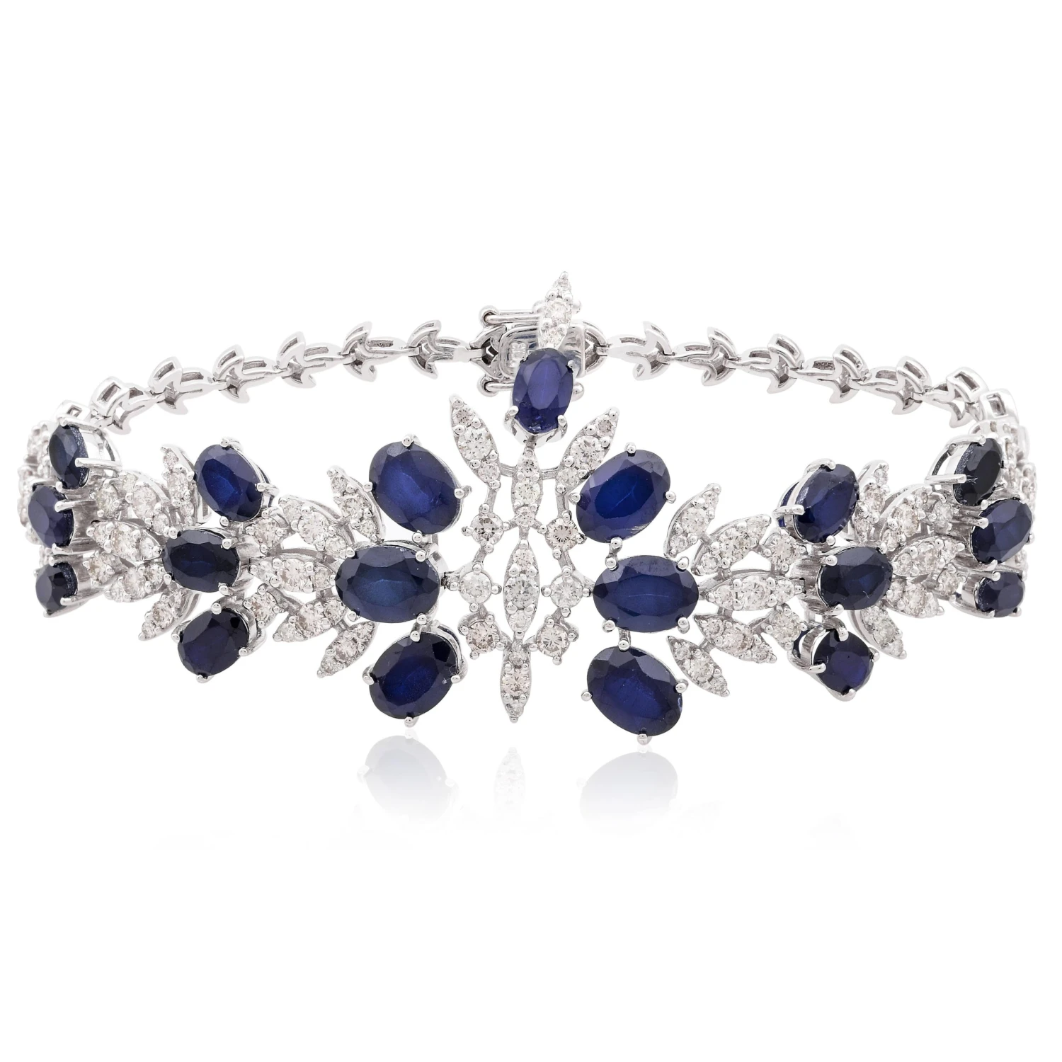Synthetic Blue Sapphire Bracelet Natural Diamond Pave 14k White Gold Jewelry 6 Synthetic Blue Sapphire Bracelet Natural Diamond Pave 14k White Gold Jewelry – Image 4