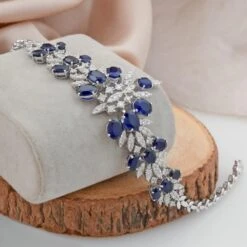 Synthetic Blue Sapphire Bracelet Natural Diamond Pave 14k White Gold Jewelry 8 Synthetic Blue Sapphire Bracelet Natural Diamond Pave 14k White Gold Jewelry -Mode Bijouterie Magasin SEBR 4335C 2 master