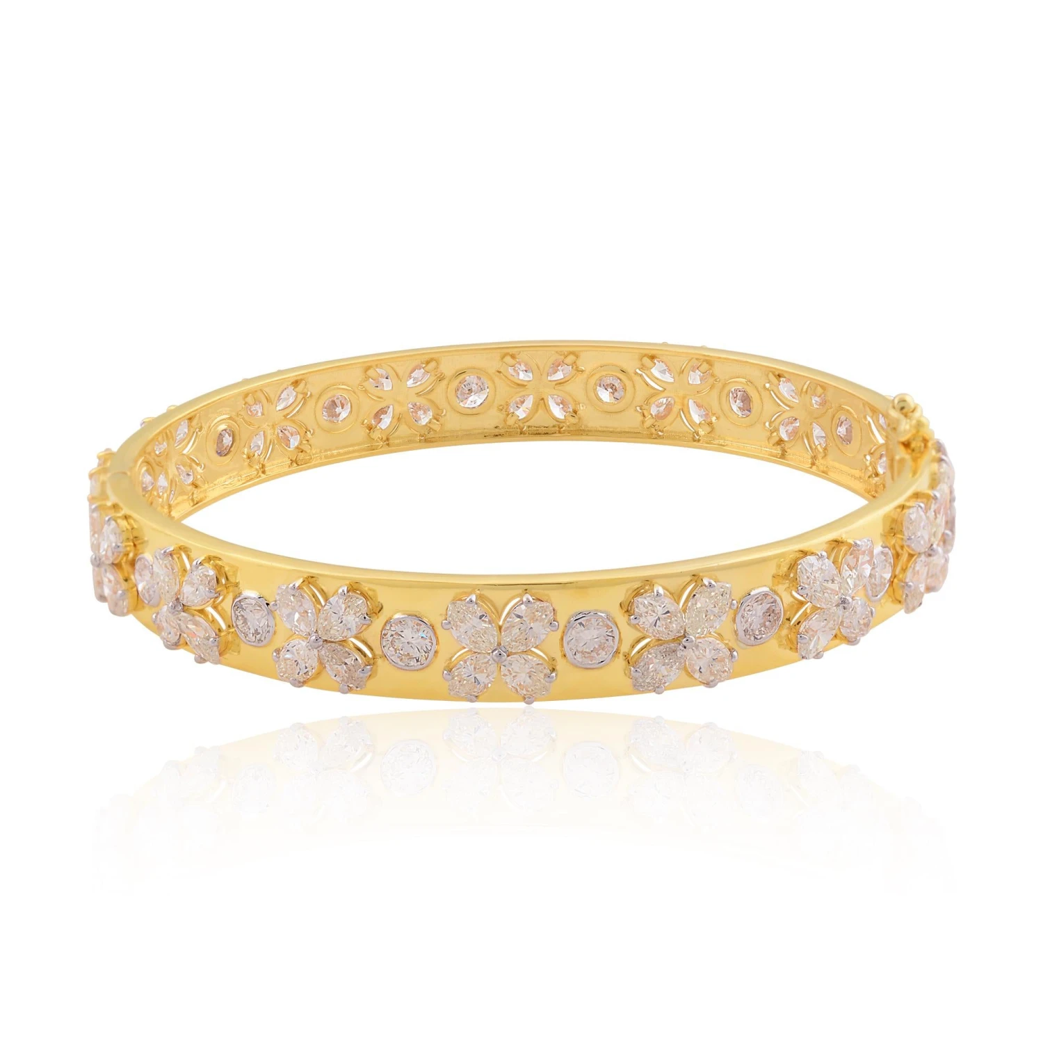 Marquise & Round Diamond Bangle Bracelet 18 Karat Yellow Gold Handmade Jewelry 4 Marquise & Round Diamond Bangle Bracelet 18 Karat Yellow Gold Handmade Jewelry – Image 2