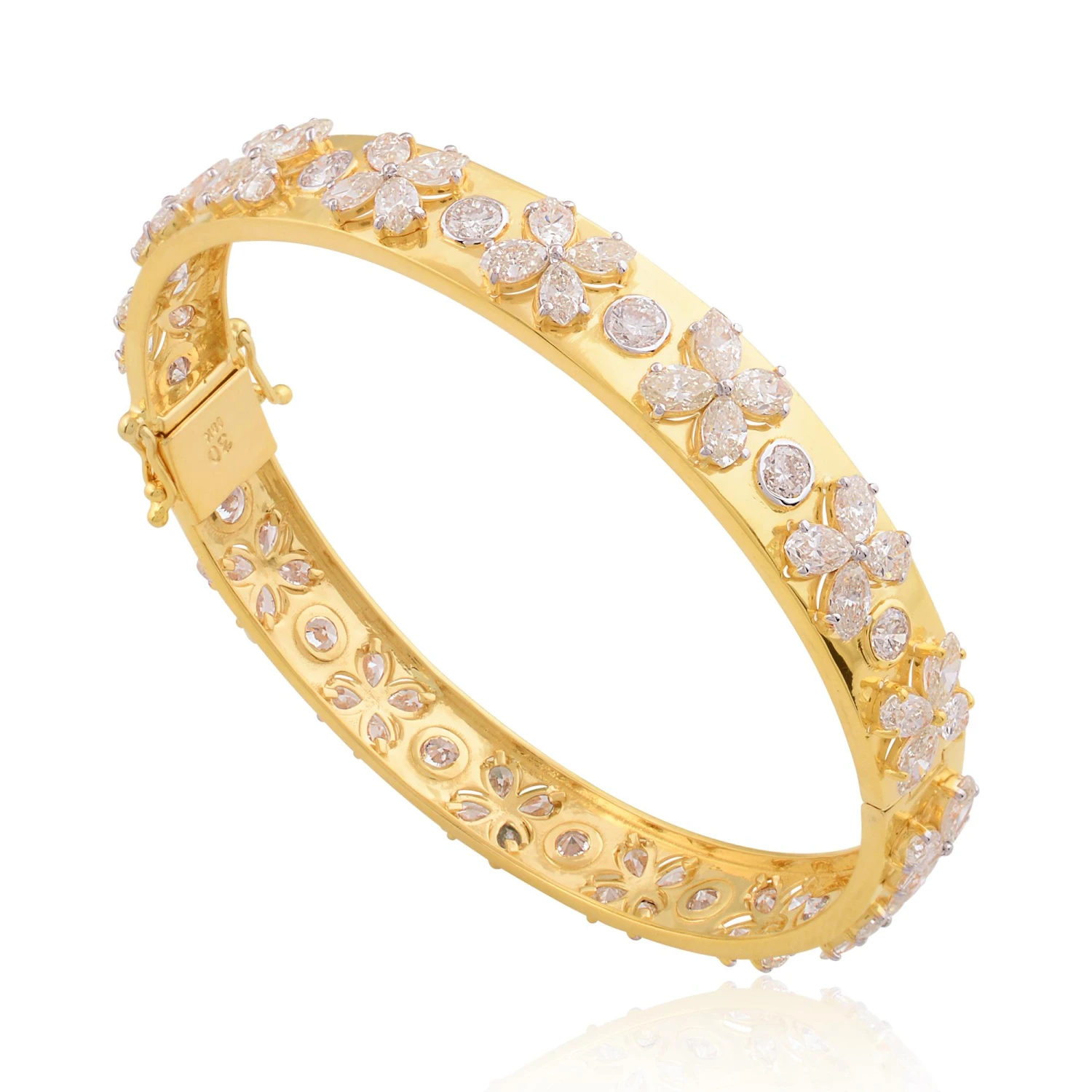 Marquise & Round Diamond Bangle Bracelet 18 Karat Yellow Gold Handmade Jewelry 7 Marquise & Round Diamond Bangle Bracelet 18 Karat Yellow Gold Handmade Jewelry – Image 5