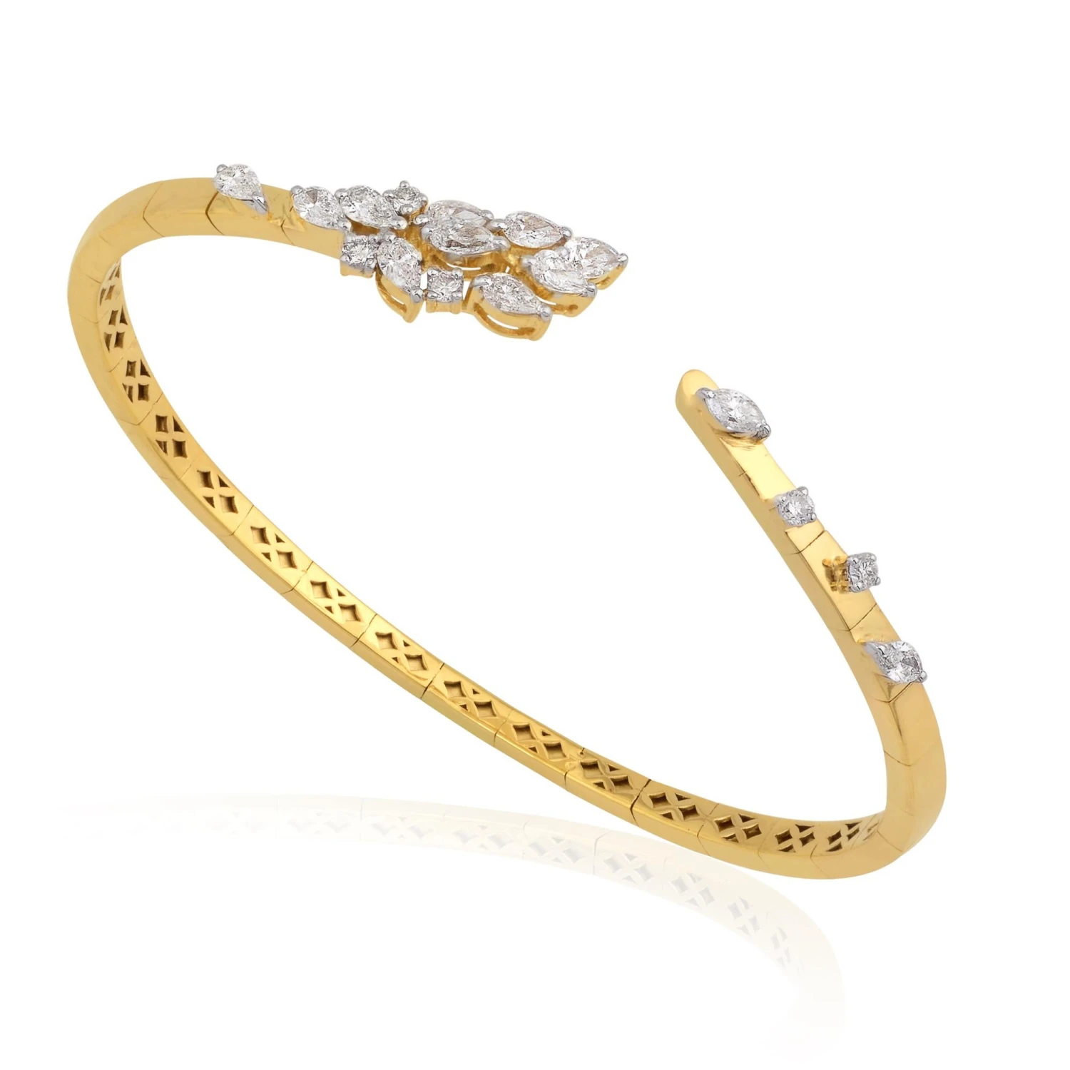 1.30 Carat Diamond Open Adjustable Bangle Bracelet 18 Karat Yellow Gold Jewelry 4 1.30 Carat Diamond Open Adjustable Bangle Bracelet 18 Karat Yellow Gold Jewelry – Image 2